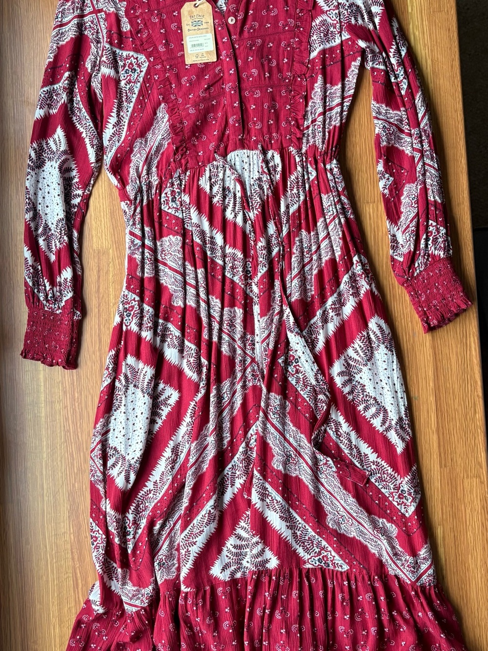 Fatface Boho Red Printed Long Sleeve Maxi Dress